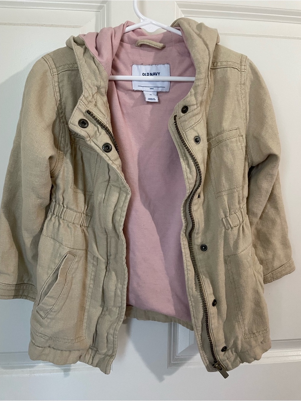 Old Navy Beige Hooded Kids Jacket with Pink Lining 4T